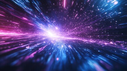 Abstract light streaks and particles creating a futuristic tunnel effect.