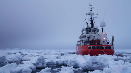 Icebreaker Ship Navigating Arctic Ice