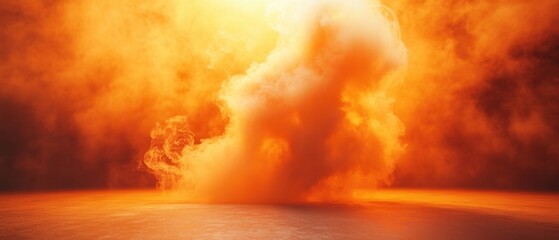 Fototapeta premium A dramatic orange explosion in a cloudy atmosphere over water.