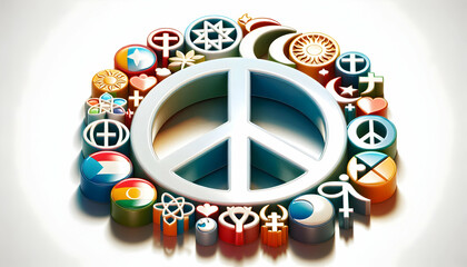 Fototapeta premium 3D Glossy Interfaith Peace Icons concept as Glossy icons representing peace in interfaith contexts designed for World Religion Day infographics isolated on white background symbolizing unity and harmo