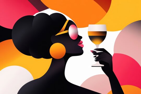 celebratory singles party, vibrant party in modern loft with woman dancing and raising glass with friends, celebrating singles awareness day - Powered by Adobe