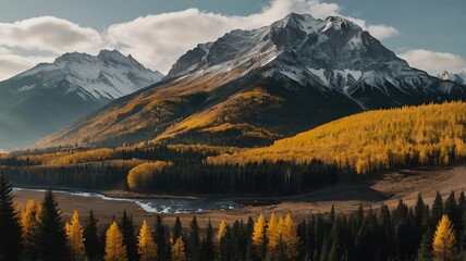 Fototapeta premium A vast mountain range, some snow-capped, stretches across a blue sky with scattered clouds