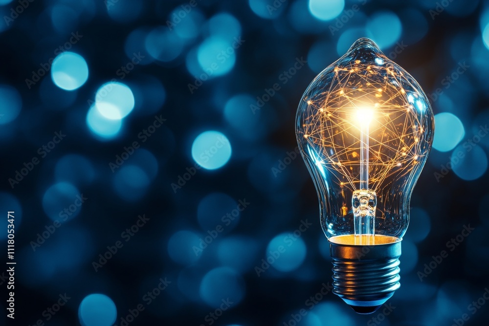 Poster illuminated light bulb symbolizing innovation with digital technology and network connectivity