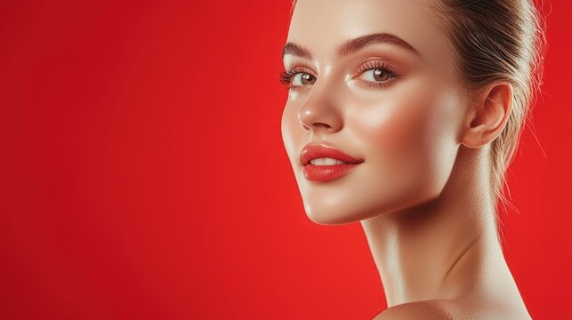 Model radiates elegance in dramatic red tone