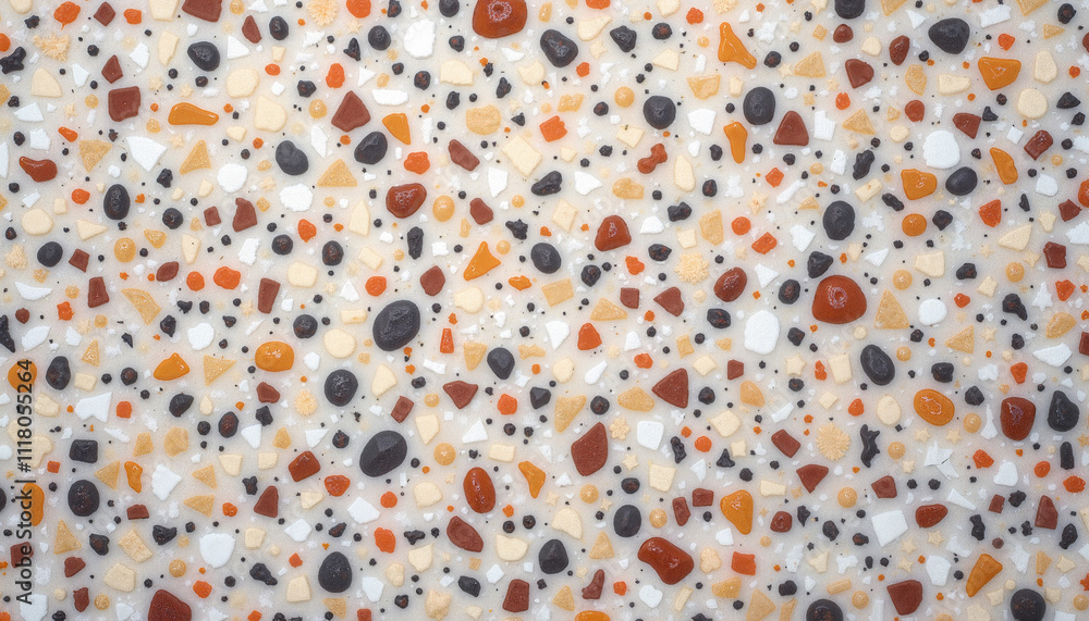 Poster polished terrazzo texture with multicolored stone chips embedded in a glossy cement surface