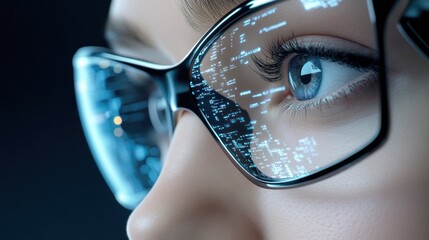 Close-up of eye with futuristic digital overlay design.
