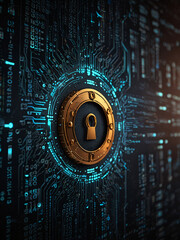 Highlighting cybersecurity importance with a tech information background.
