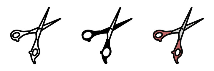 Scissors icons are sharp, handheld cutting tools with two blades, used in haircuts, grooming, or trimming various materials precisely.