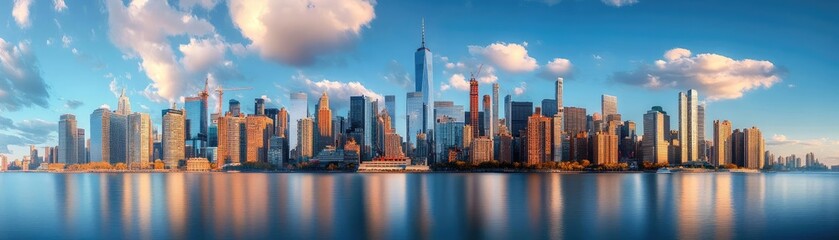Fototapeta premium A city skyline with construction cranes, showing urban growth