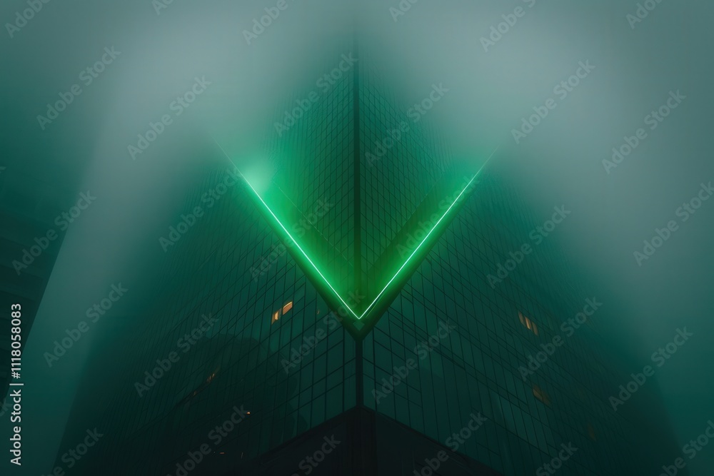 Poster a building with a green line running down the middle