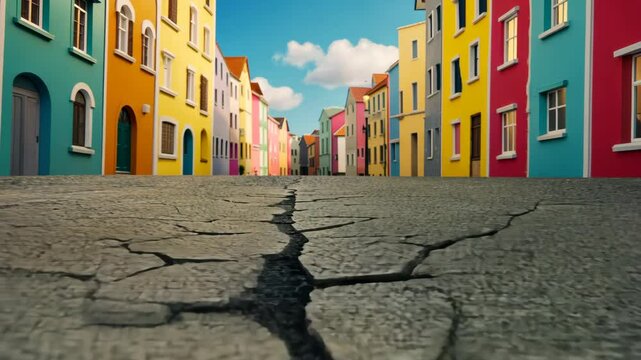 Earthquake opening ground tearing street apart