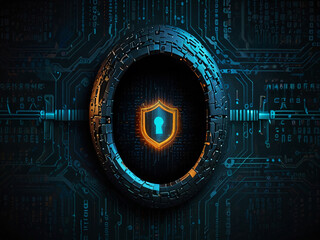 Highlighting cybersecurity importance with a tech information background.
