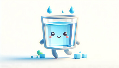 3D Hydration water glass vector concept as A minimalist vector illustration of a glass of water emphasizing hydration perfect for infographics on wellness and self care with a clean white background a