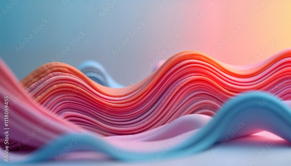 Aufkleber Abstract 3D background with vibrant colours. Layers of wavy shapes create dynamic pattern. Soft pastel hues blend harmoniously to create smooth gradient effect. Image offers artistic, modern