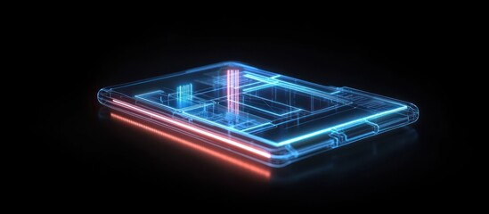 Futuristic transparent phone with glowing internal components.