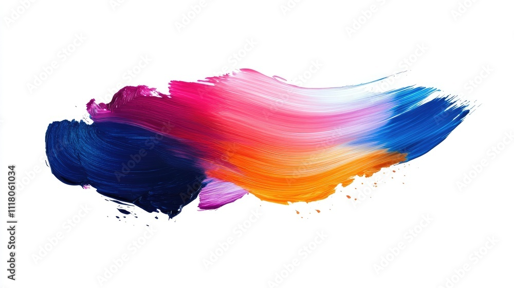 Poster a smooth smear of color transitioning through gradient hues in bold brush style, isolated on white
