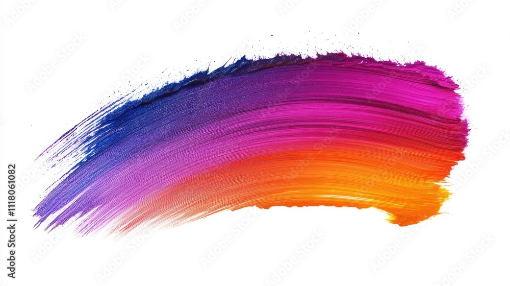 Poster a smooth smear of color transitioning through gradient hues in bold brush style, isolated on white
