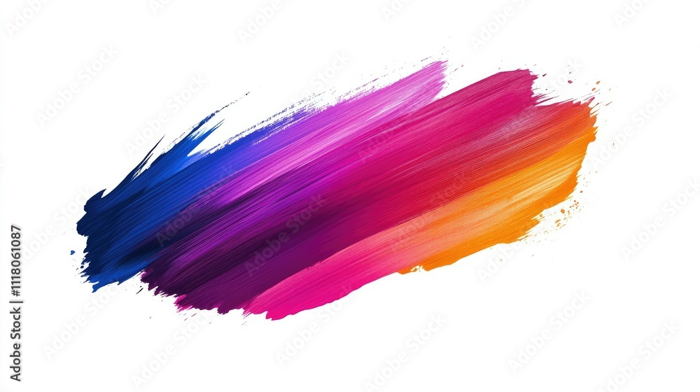 Poster a smooth smear of color transitioning through gradient hues in bold brush style, isolated on white