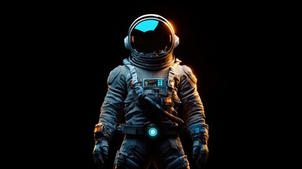 Astronaut in spacesuit, dark background.