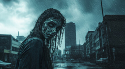 Zombi błąkające się po mokrych ulicach miasta budzą napięcie i grozę. Ciemne niebo i ulewny deszcz potęgują atmosferę beznadziei i melancholii.