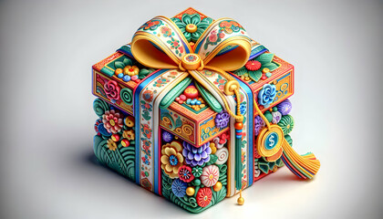 3D Macro Close up of Seollal Sebae Don Gifts concept as A macro close up of traditional sebae don (money gifts) wrapped in decorative envelopes during Seollal showcasing intricate designs and vibrant 