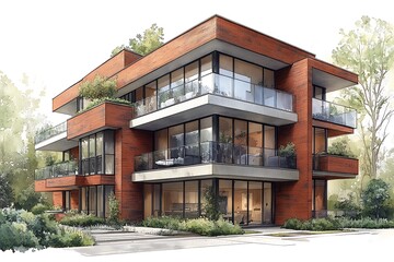 Fototapeta premium Modern townhouse design. 3d rendering 