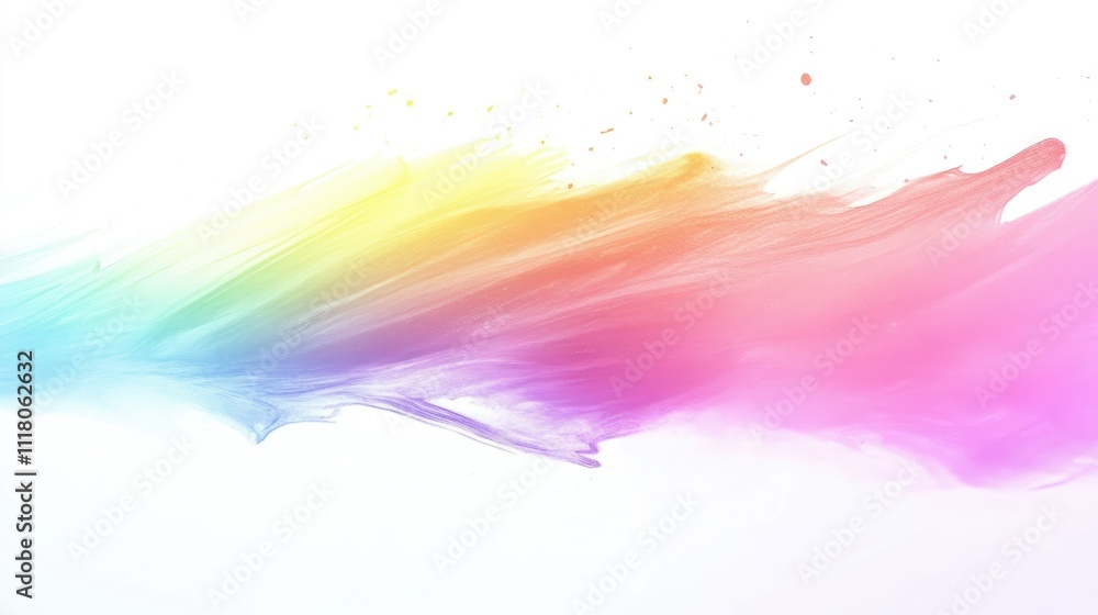 Poster abstract rainbow gradient brush stroke with soft edges and dynamic texture, isolated on white