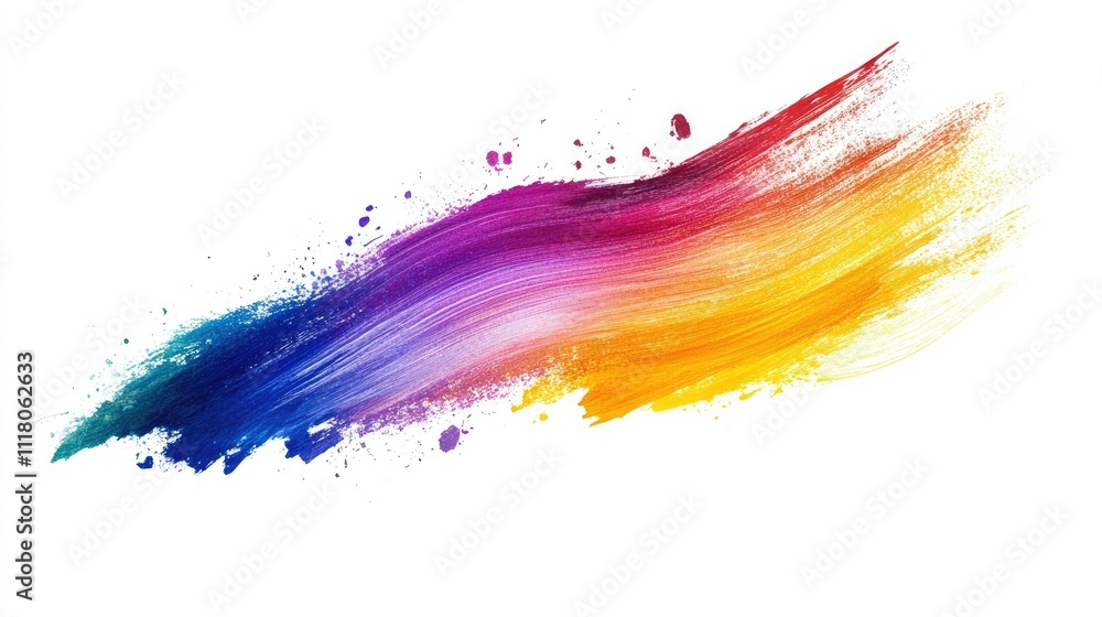 Poster abstract colorful brush stroke in sweeping gradient hues, creating a dynamic visual, on white