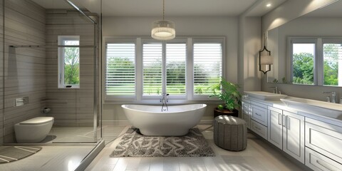 Fototapeta premium Modern Freestanding Tub in Luxurious Bathroom Design