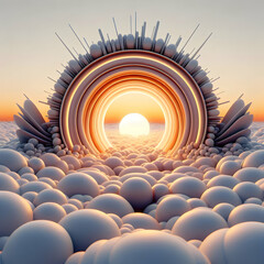 Obraz premium 3D Macro of a sunrise over the horizon symbolizing new beginnings and epiphany with copy space concept as Detailed macro of a sunrise over the horizon representing new beginnings and moments of epipha