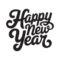 Happy New Year typography in black color