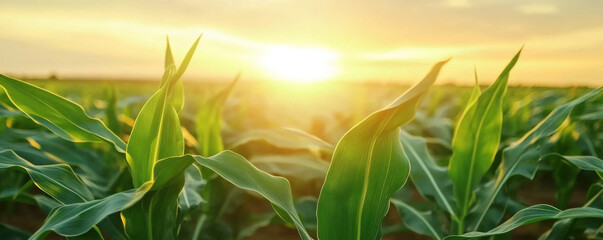 Obraz premium Sunset over cultivated farmland with rows of green seedlings, symbolizing agriculture, progress, and sustainable growth