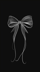 A bow with flowing ribbon ends, drawn in simple lines, minimalist line-art design, greeting card, website banner