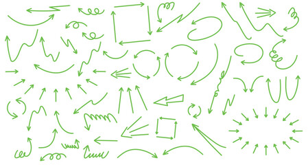 Obraz premium Doodle hand drawn arrows set green color