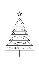 A simple outline of a Christmas tree with a star on top, minimalist line-art design, greeting card, website banner