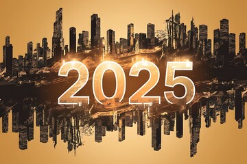 Fototapeta premium 2025 Written Above City Skyline for New Year Celebration