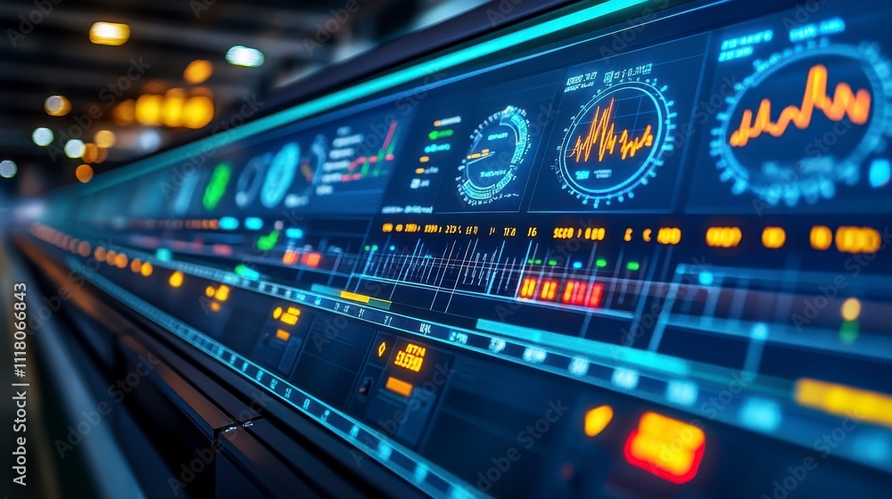 Poster futuristic tech dashboard interface data analytics monitoring control panel