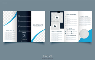 Blue Creative Corporate Modern Business Trifold Brochure Template Design. For printing.