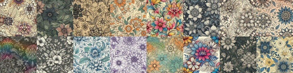Fototapeta premium Flowers in line drawing style art. AI generated illustration