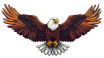 Obraz premium Bald eagle with spread wings on a white background.