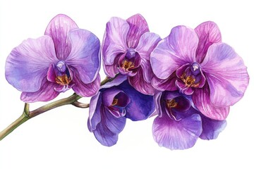 A vibrant watercolor illustration of purple orchids showcasing their delicate beauty.