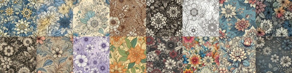 Flowers in line drawing style art. AI generated illustration