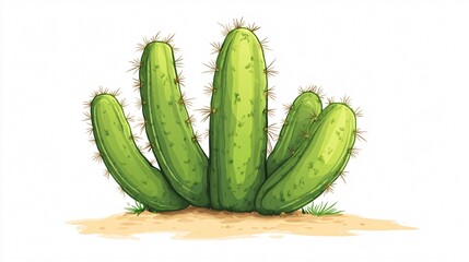 Cute Cartoon Cactus Plant Vector Illustration Isolated on White Background