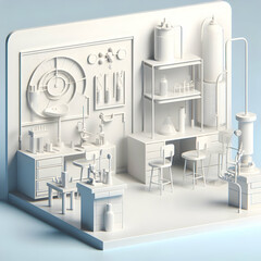 3D Plain high tech laboratory background with minimalistic equipment and copy space concept as A plain background depicting a high tech laboratory with minimalistic scientific equipment offering a cle
