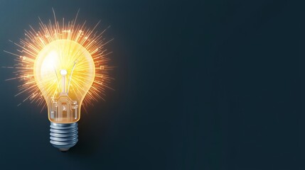 Radiant Light of Innovation. Bright light bulb with sparkles on a dark background.