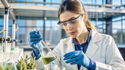 Dedicated scientist conducting innovative research in a modern laboratory on a bright day with abundant natural light