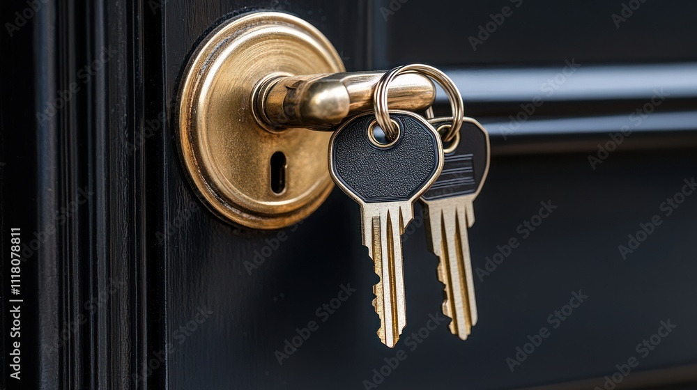 Poster a close-up of a door lock with two keys inserted, symbolizing security and access.