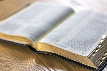 Bible close-up. Open holy book Bible. Christianity, faith and religion concept.