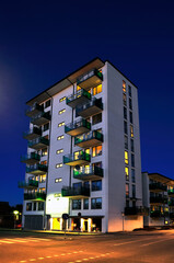 Swedish apartment block at night