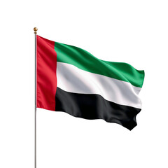 Obraz premium The United Arab Emirates flag waves prominently against a dark background, emphasizing its bold colors and design. This image represents national pride and Emirati identity.